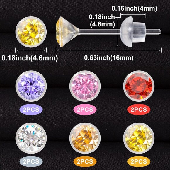 Colorful Plastic Cubic Zirconia Flower Stud Earrings, Hypoallergenic, 4mm diamet - Picture 2 of 7